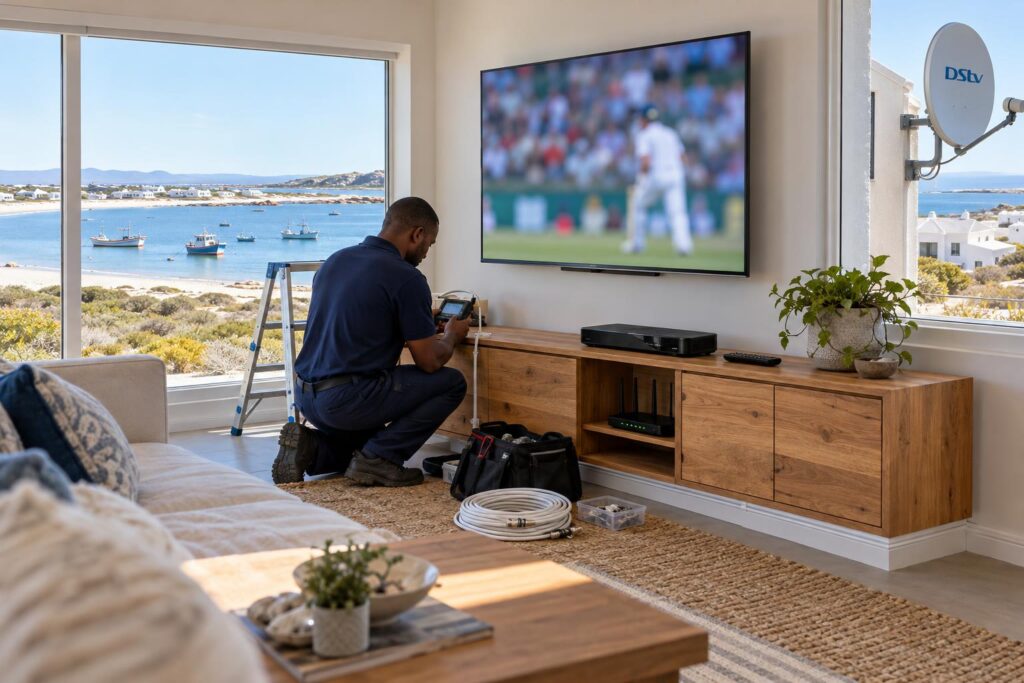 Decoder and router in the lounge DStv stream vs decoder setup with decoder and router in a St Helena Bay lounge