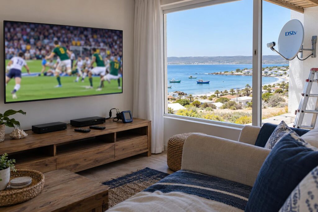 Two decoders, one lounge OpenView vs DStv decoders side by side under a wall mounted TV